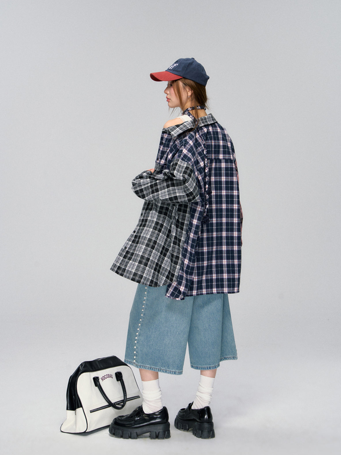 Black Patchwork Plaid Shirt - CHINASQUAD