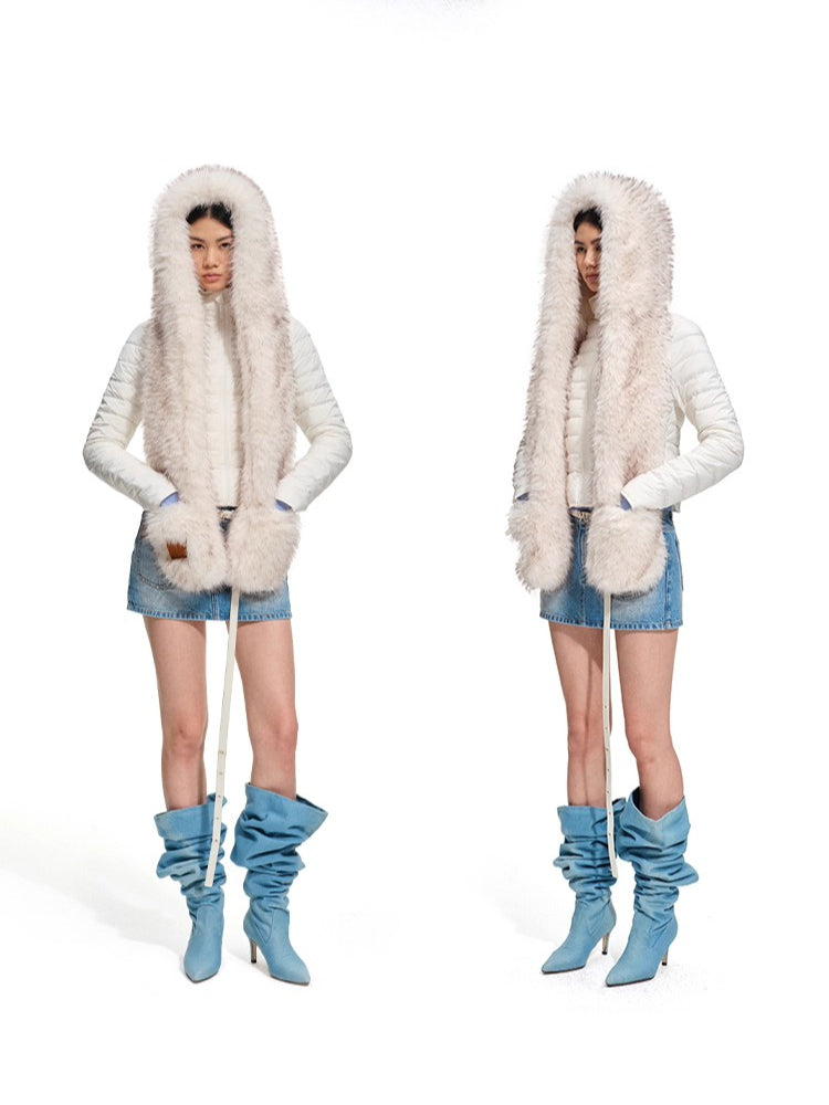 Polar Eco Fox Fur Hooded Scarf Hat