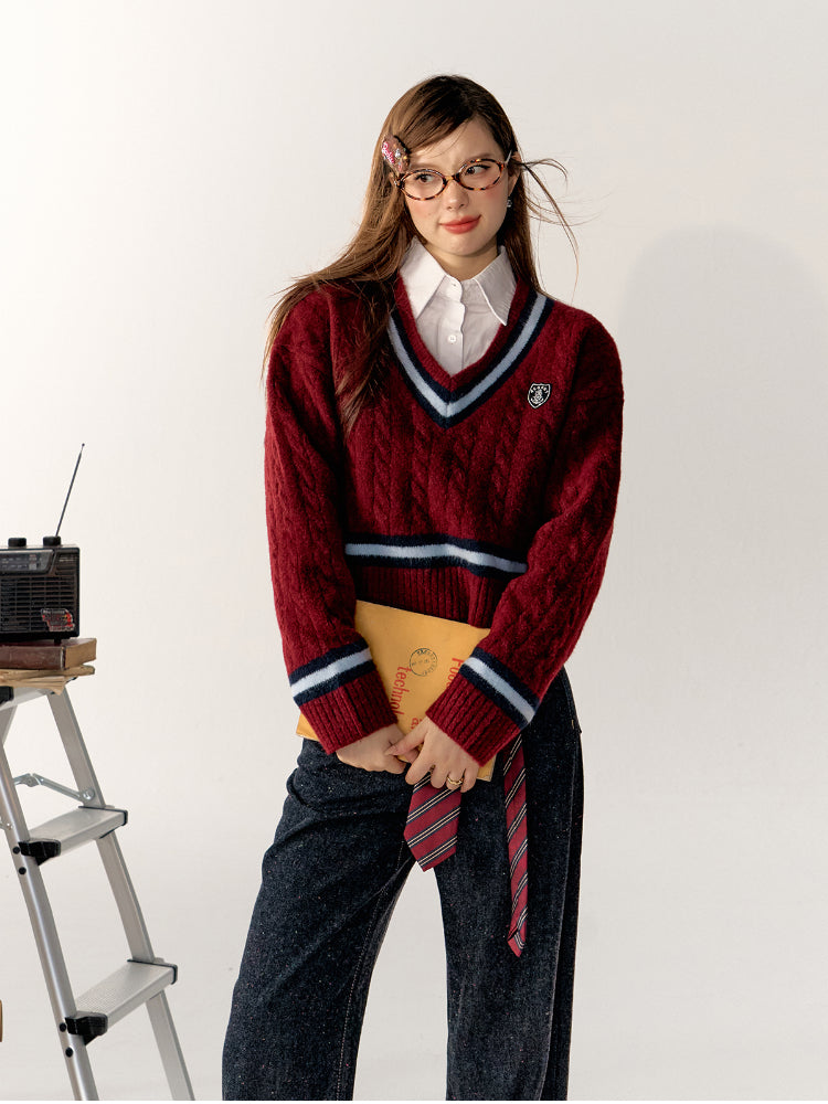 Academy Style Color-Block Knit Long-Sleeve Top - CHINASQUAD