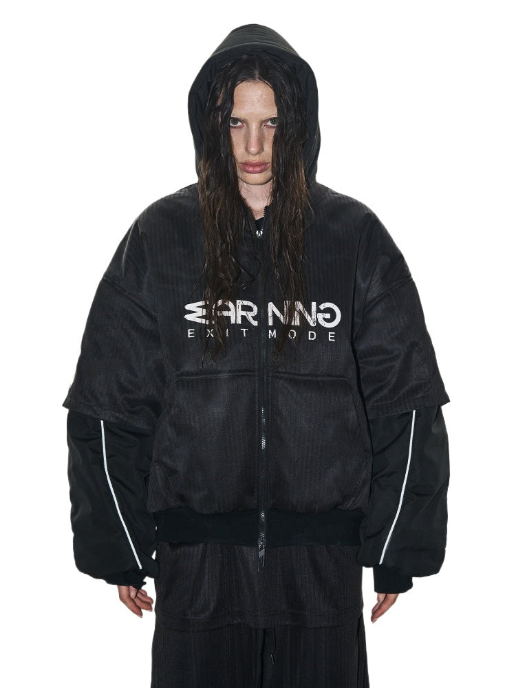 Fake Two-Piece Sports Badge Print Hooded Cotton Jacket - CHINASQUAD