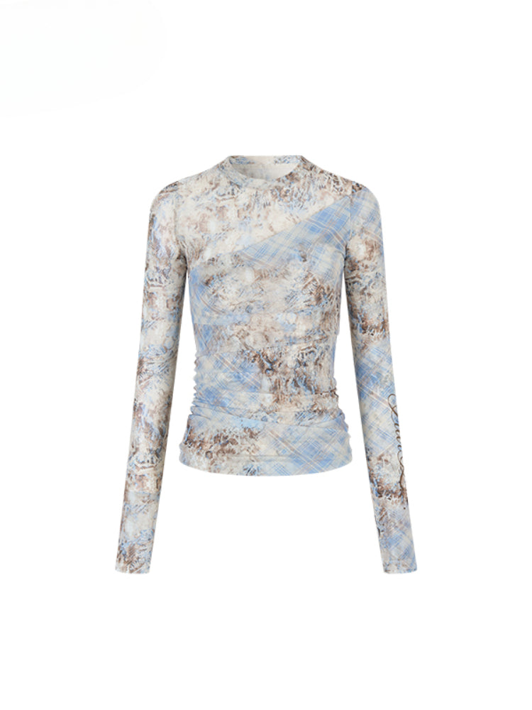 Printed Mesh Contrast-colored Long-sleeve T-shirt - CHINASQUAD
