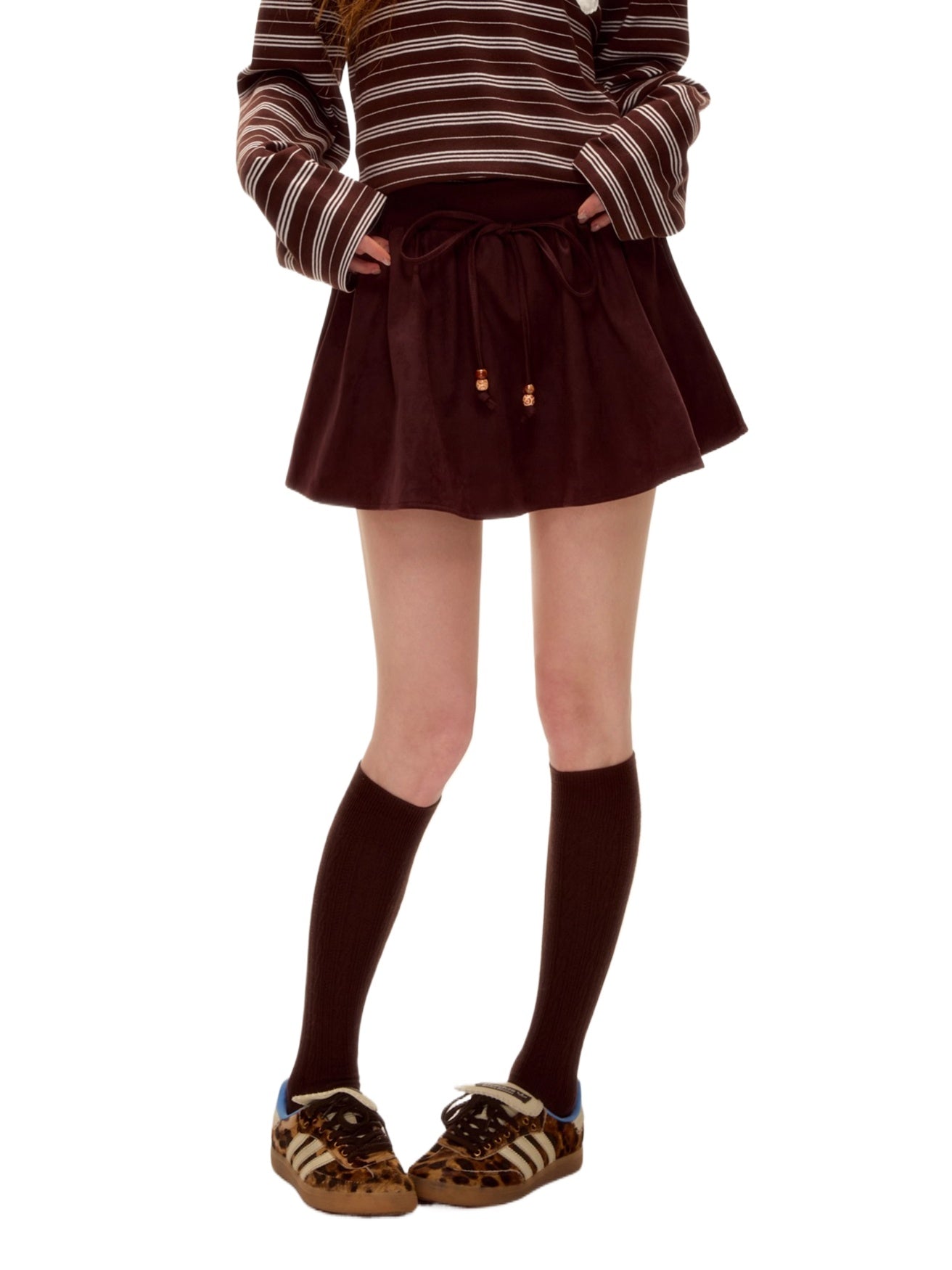 Beaded Suede Puff Mini Skirt