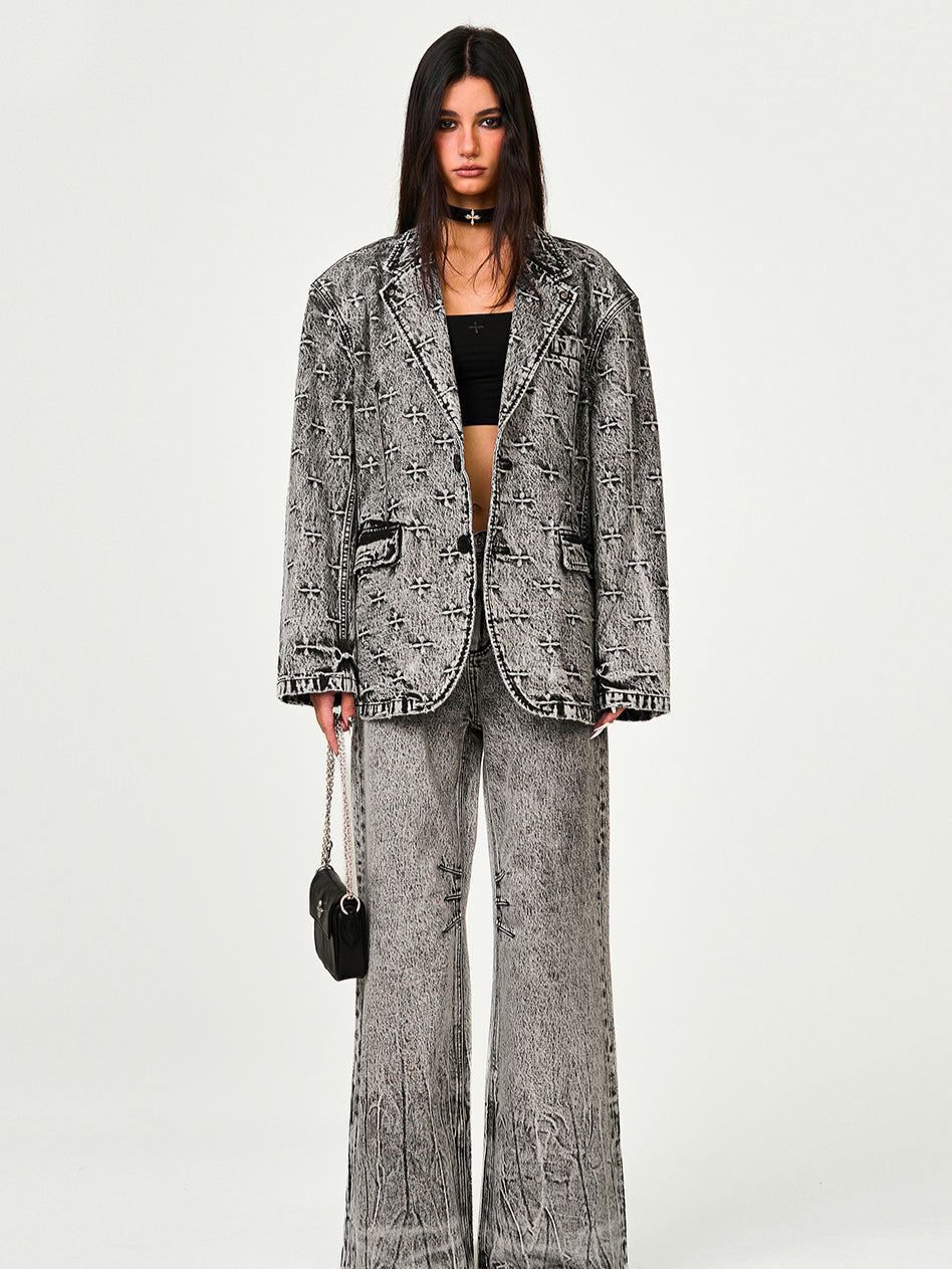 Compass Wild Studded Denim Blazer - CHINASQUAD