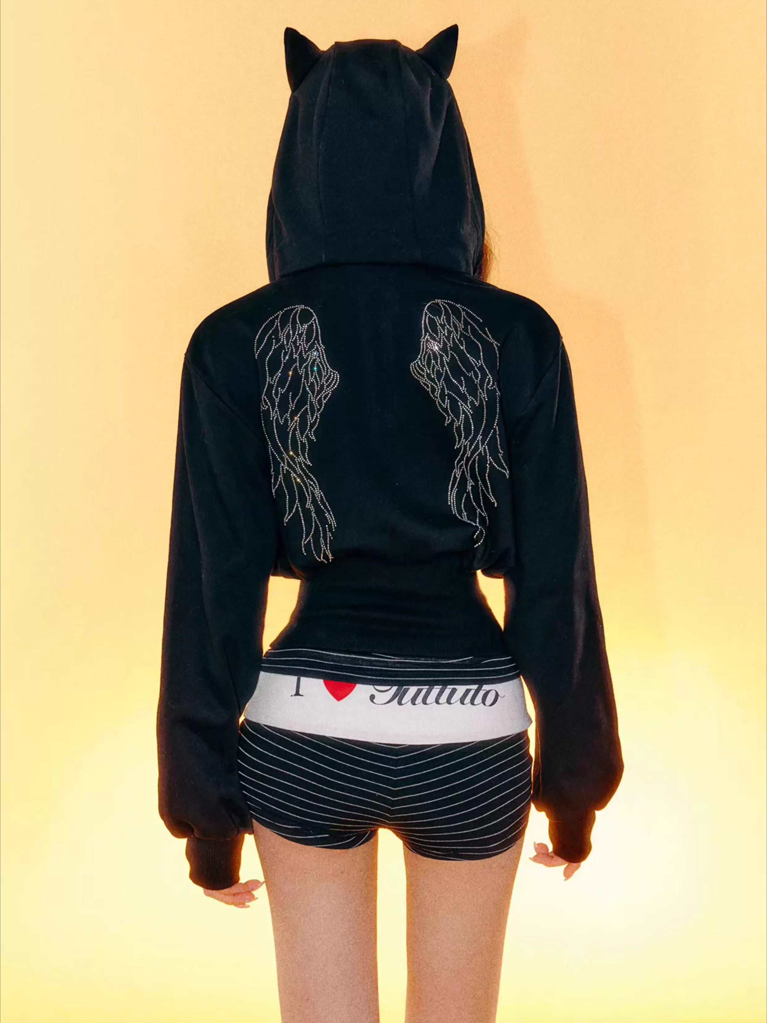 Hoodie Top Striped Inner Cami & Shorts Set