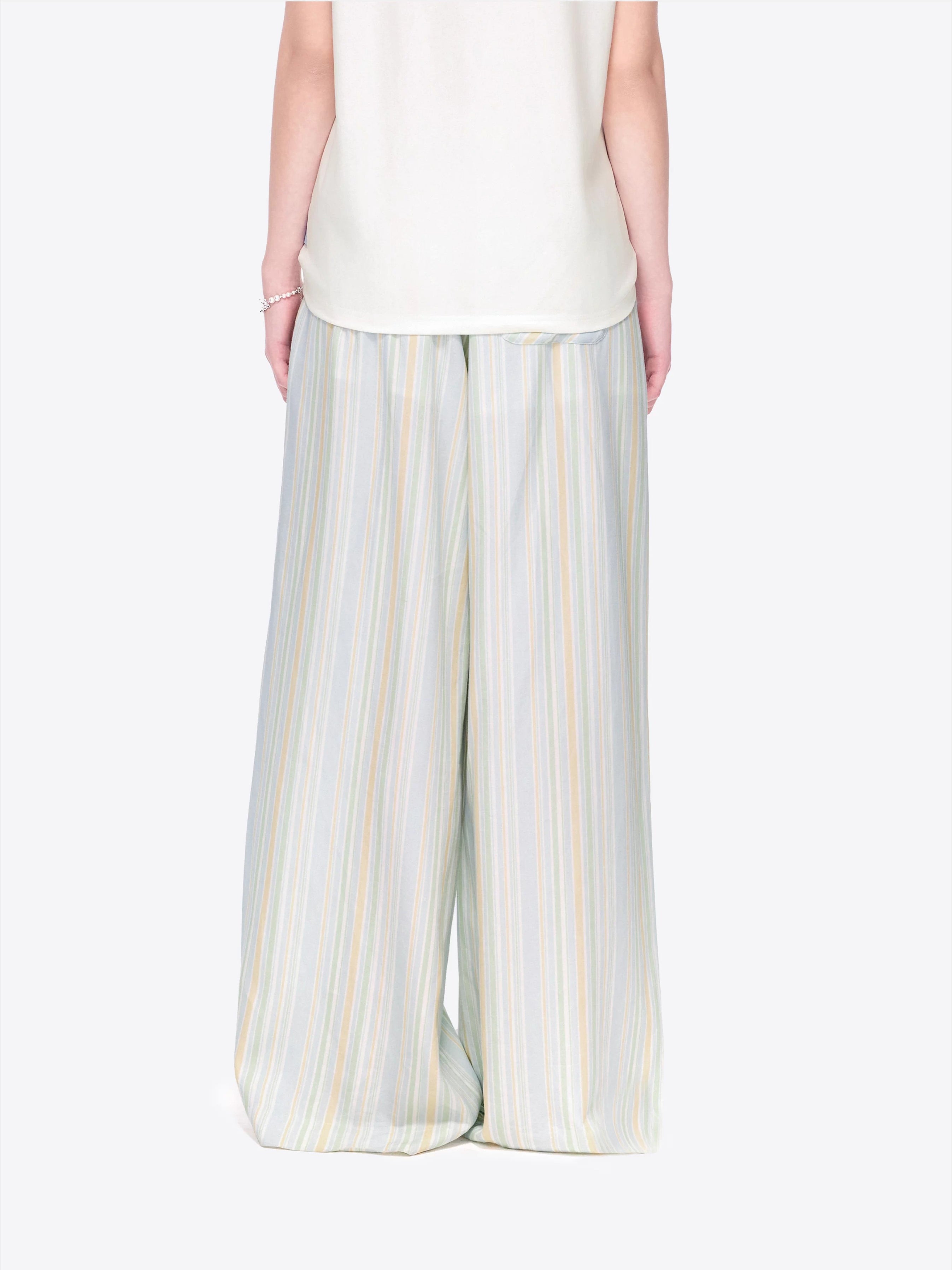 Striped Lyocell Linen Wide-Leg Trousers