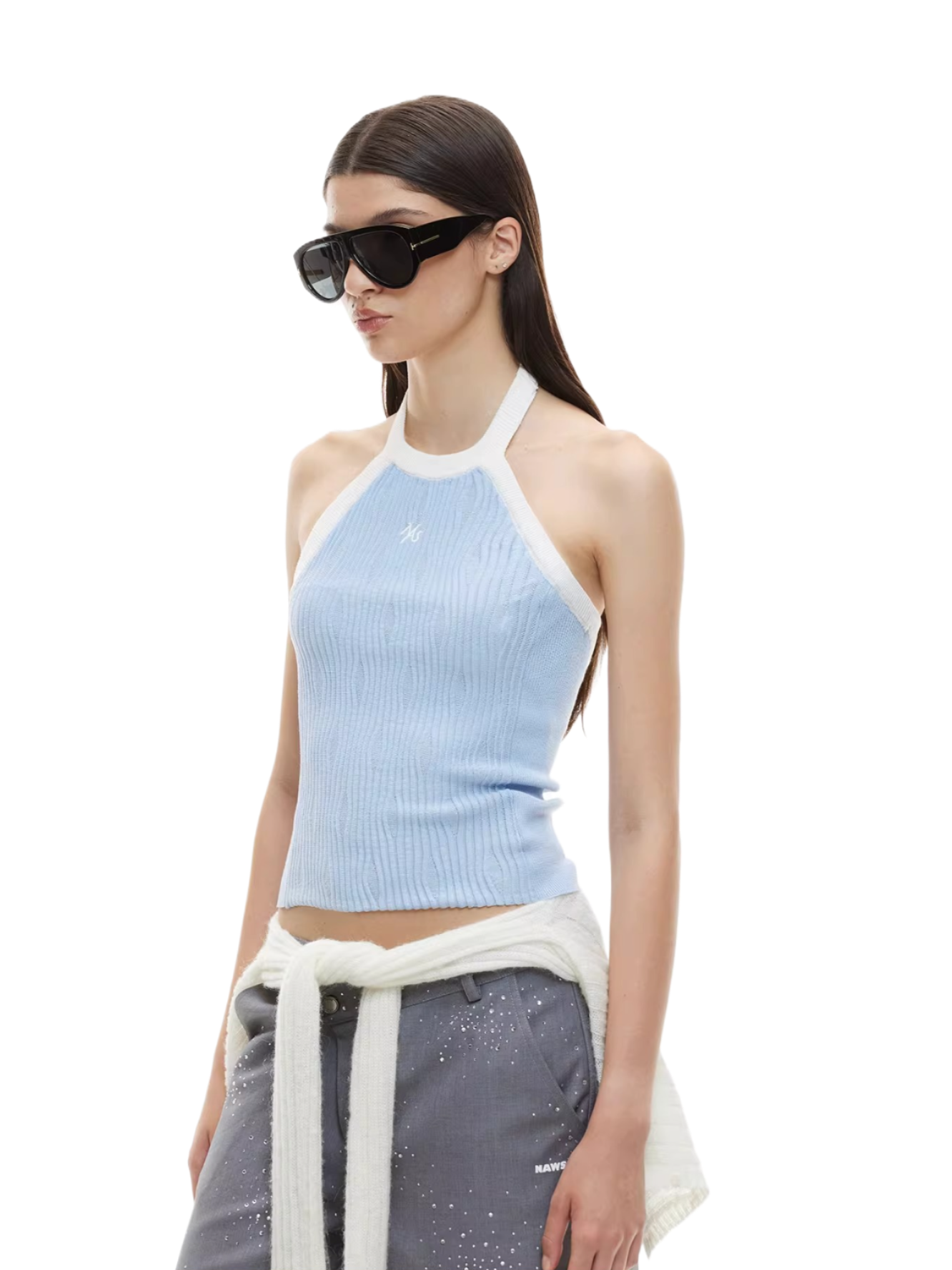 Asymmetric Ribbed Halter Knit Top