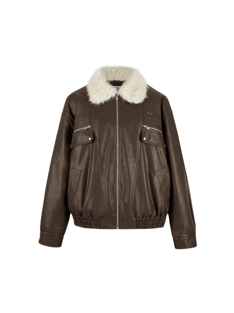 Black & White Vintage Silhouette Collar Moto Jacket - CHINASQUAD
