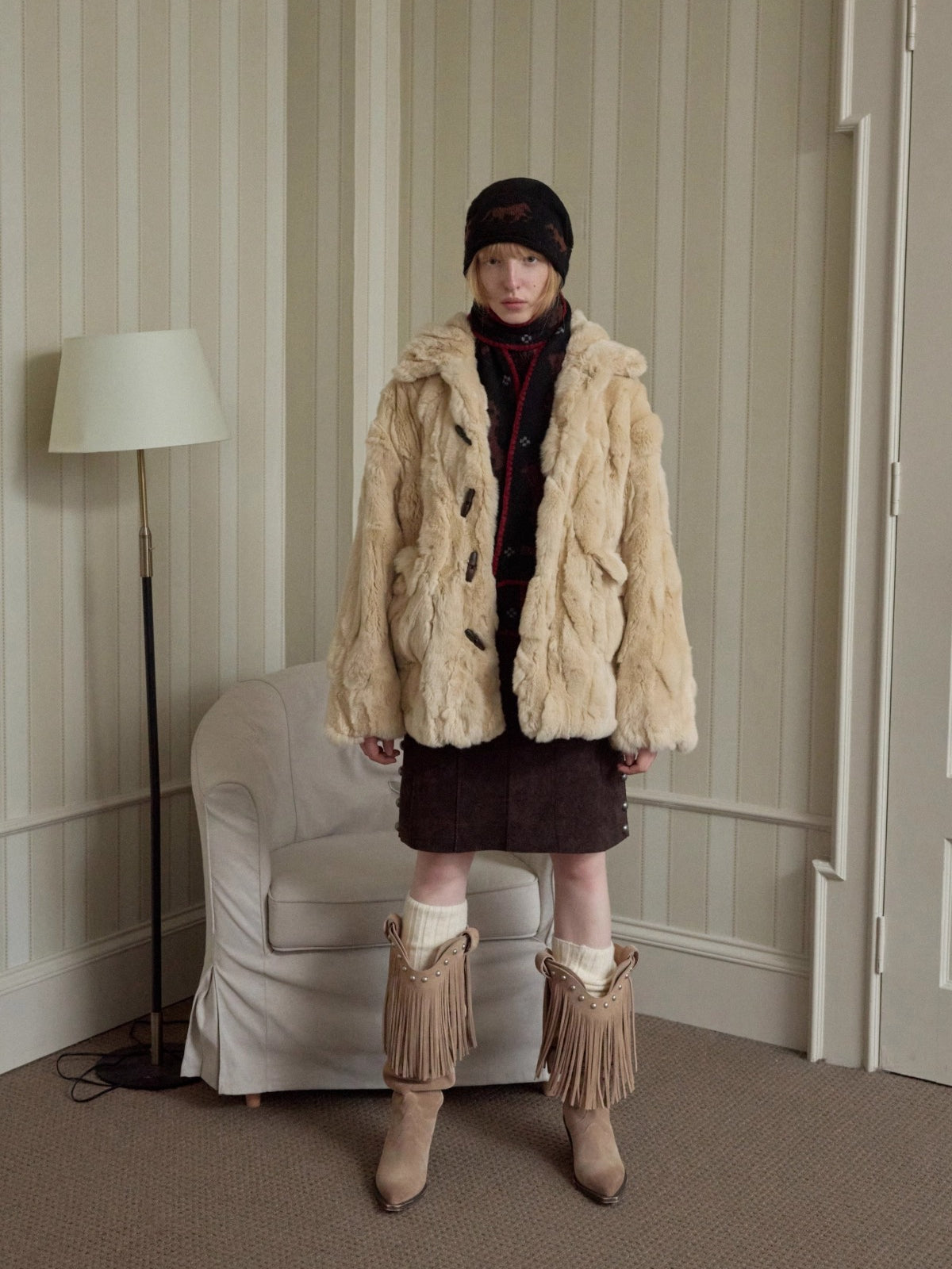 Heavycrafted Rex Rabbit Fur Panel Shirt Jacket