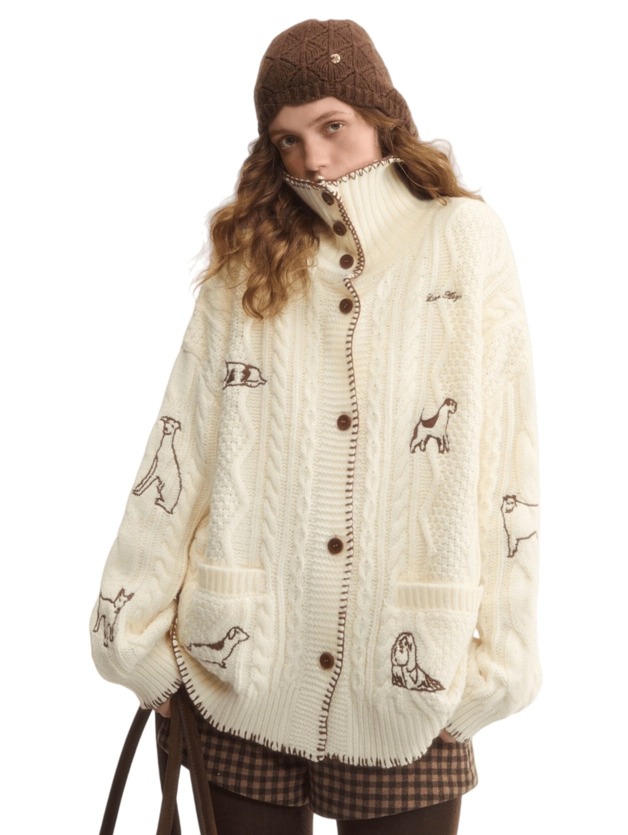 Cable-Knit Stand-Collar Cardigan