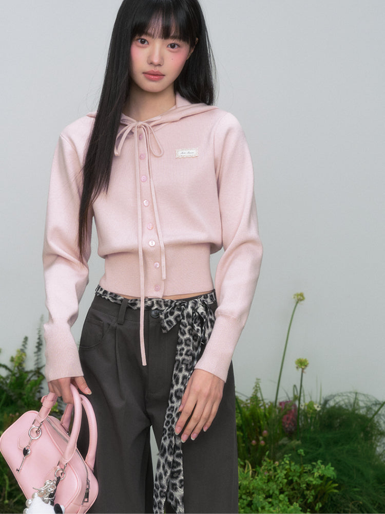 Bow Tie Waist Hoodie Knitted Long Coat - CHINASQUAD
