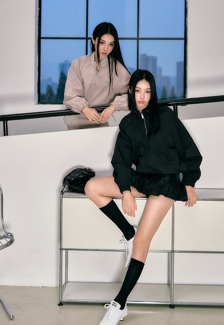 Flower Bud Zipper Jacket & Mesh Skirt Set - CHINASQUAD