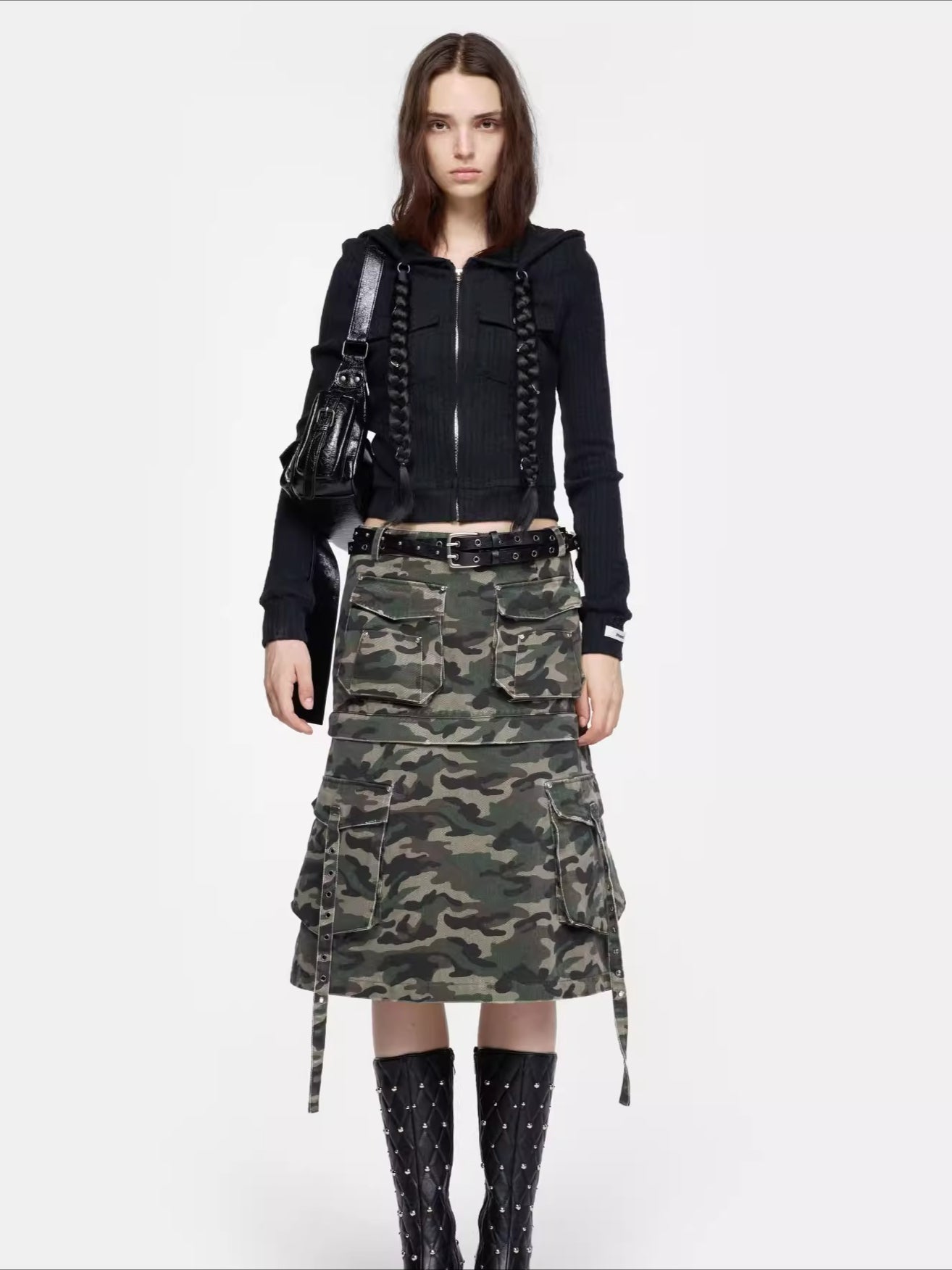 Detachable Braid-Detail Slim Knit Cardigan