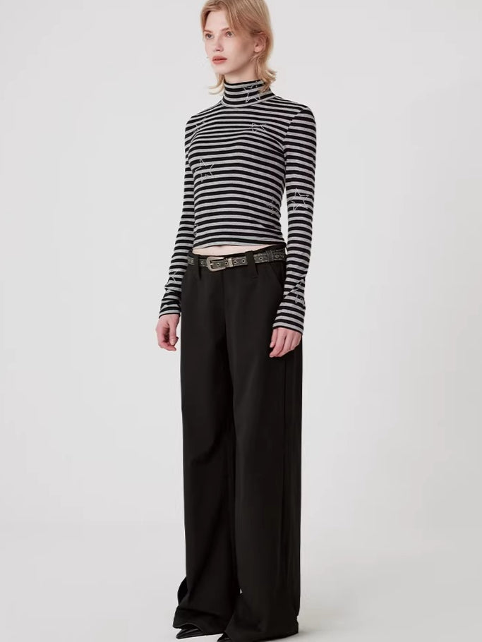 Original Draped Black Wide-Leg Suit Trousers