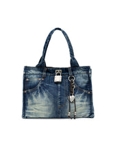 Distressed Printed Denim Tote Bag - CHINASQUAD