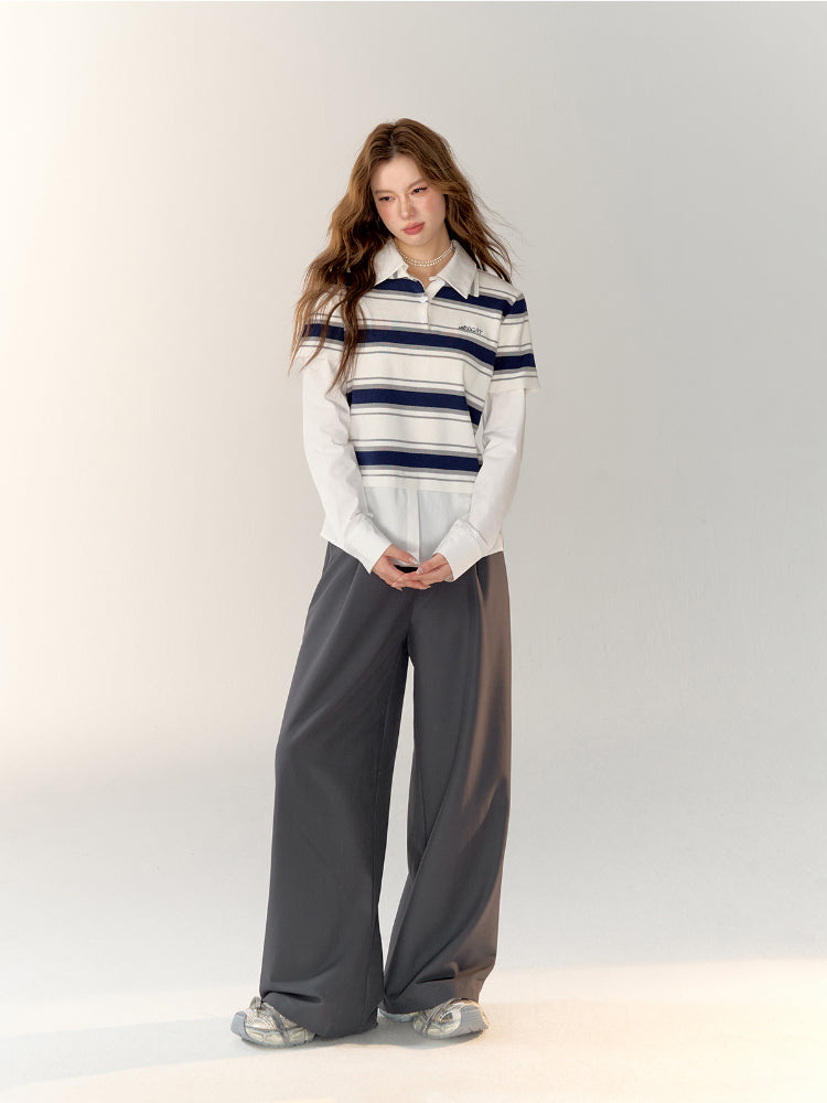 Fake Two-Piece Long Sleeve Polo Shirt - CHINASQUAD