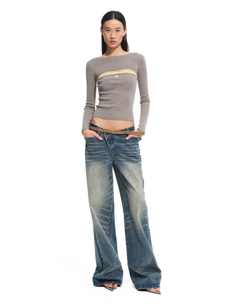Wool Real Two-piece Layered Knit Crewneck - CHINASQUAD