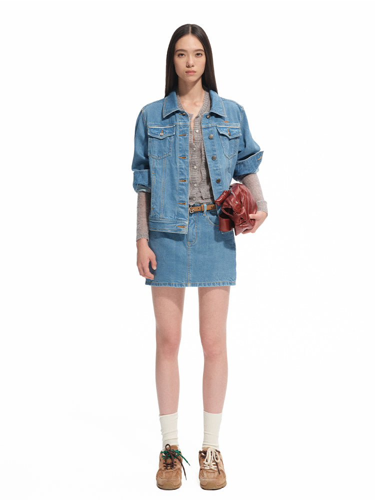 Denim Mid-rise Straight Pencil Skirt - CHINASQUAD