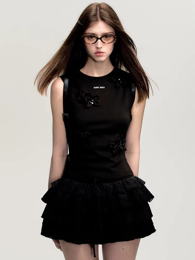 Embroidered Tiered Puff Mini Skirt