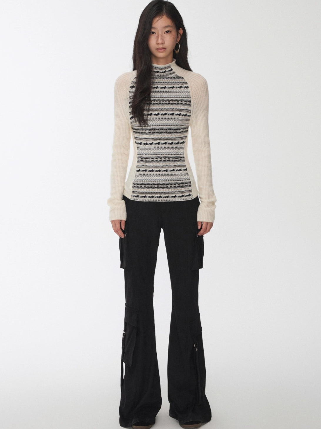 Fair Isle Raglan Knit Turtleneck Sweater