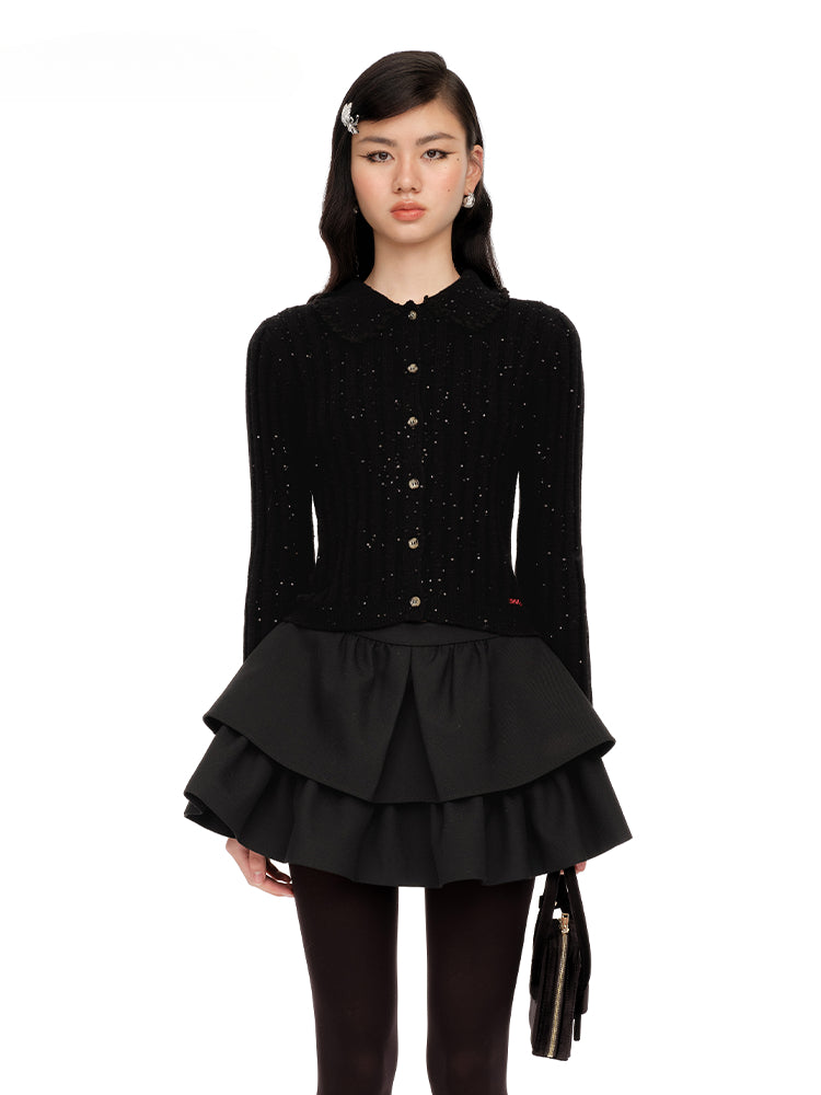 Sequin Embellished Ribbed Cardigan - CHINASQUAD