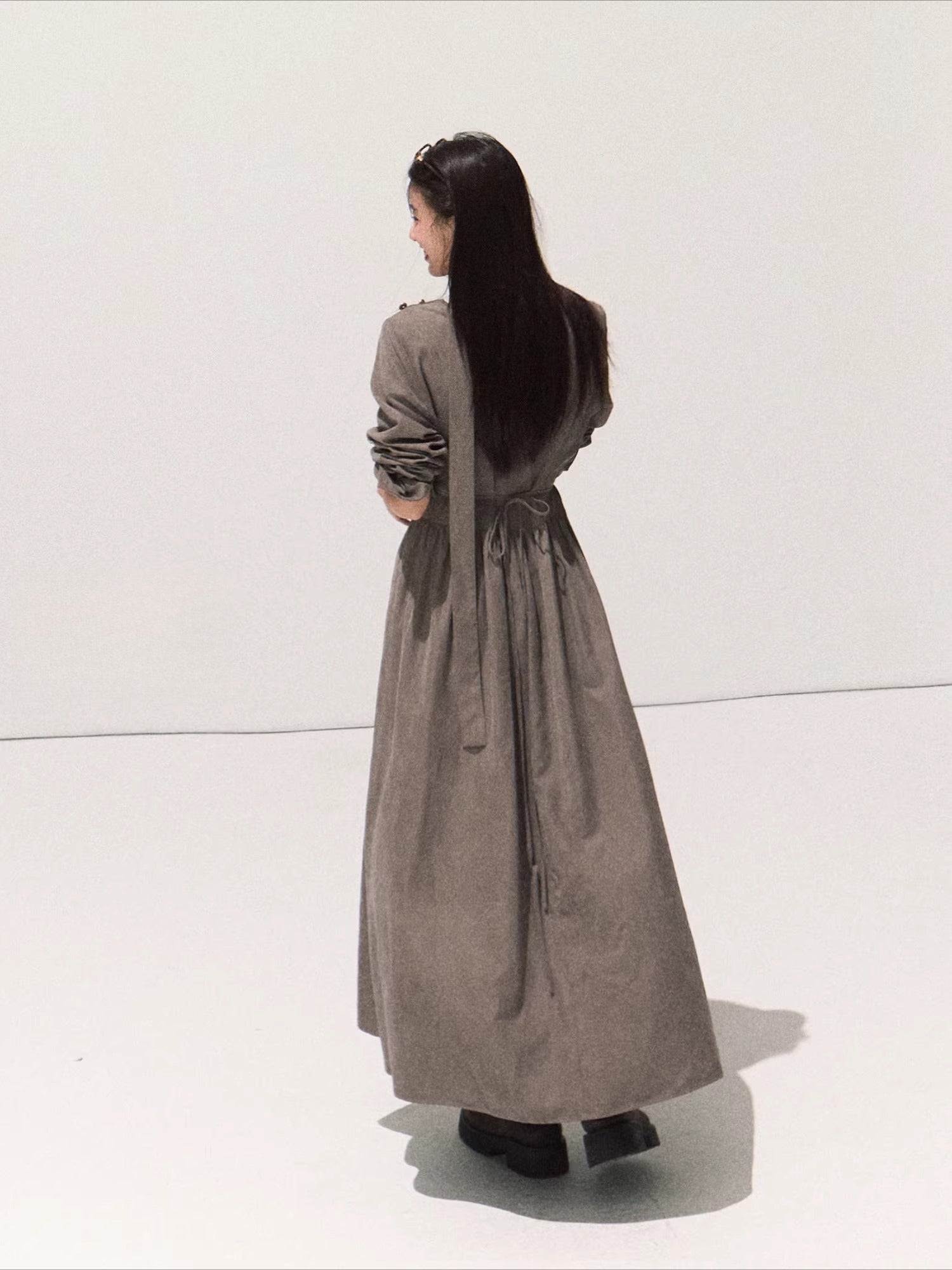 Tie-Detail Soft-Touch Long Dress