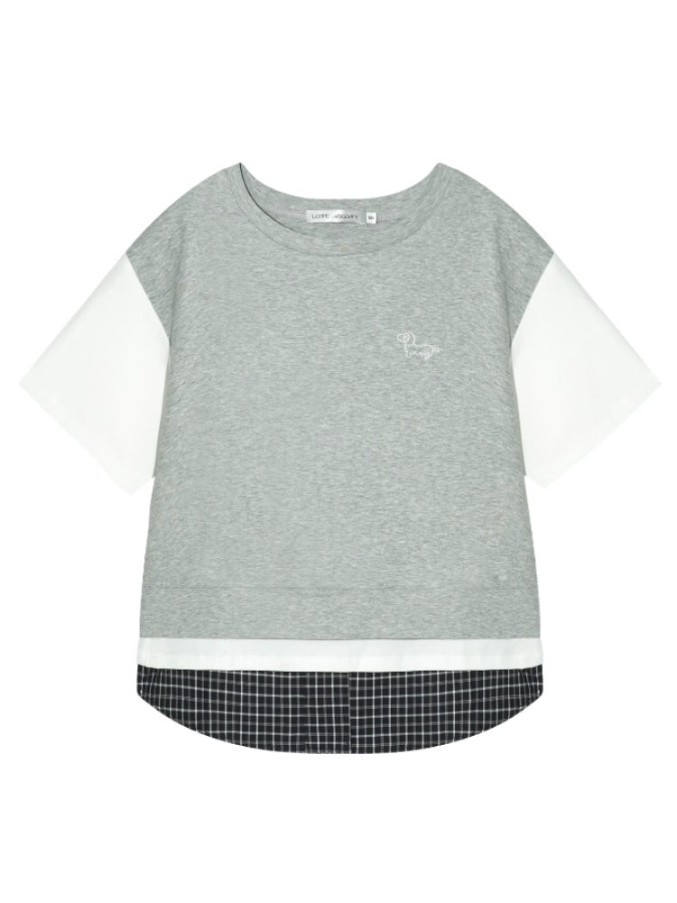 Fake 3-Piece Plaid Short-Sleeve T-shirt & Skirt Set - CHINASQUAD