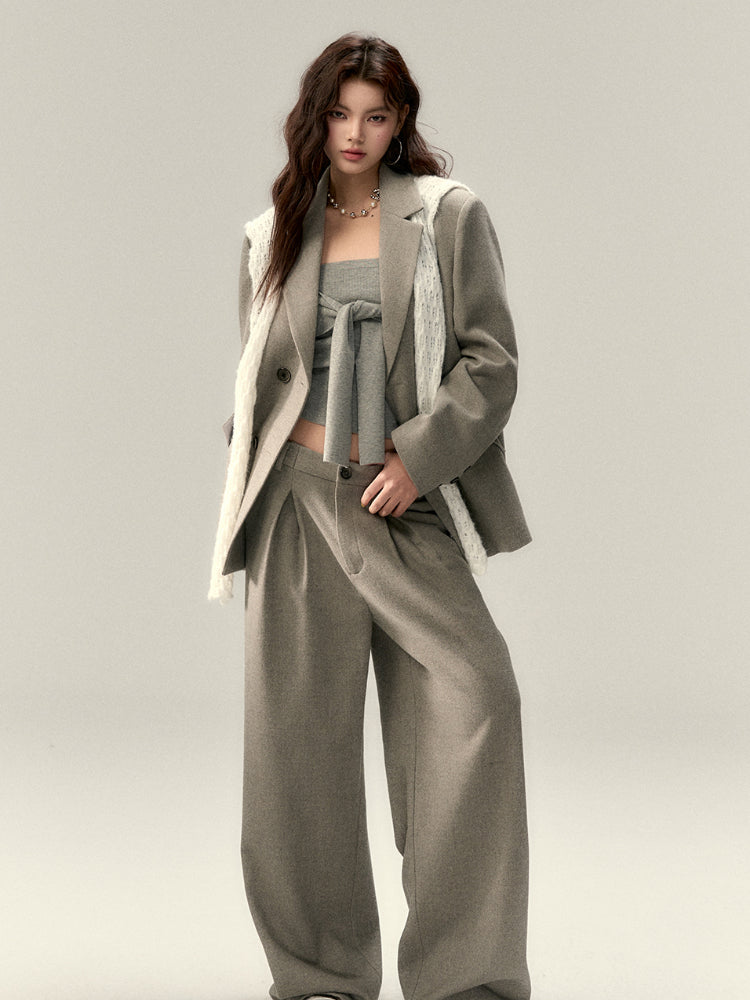 Gray & Navy Blue Tie-Knitted Top - CHINASQUAD