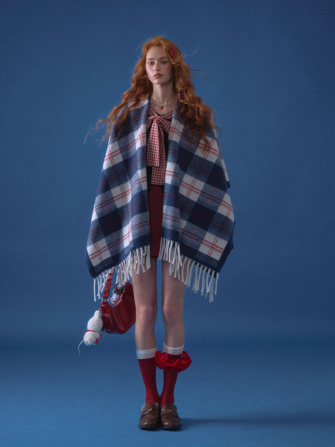 Color-Block Plaid Tassel Shawl Scarf - CHINASQUAD