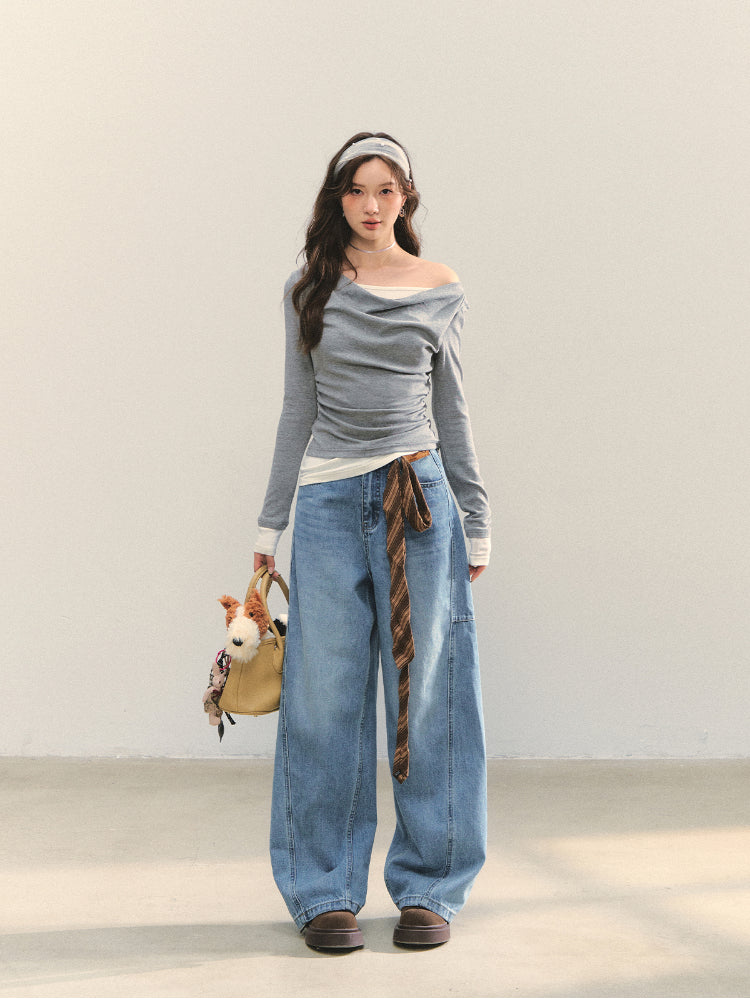 Dangle Collar Fake Two-Piece Color-Blocked Blouse - CHINASQUAD