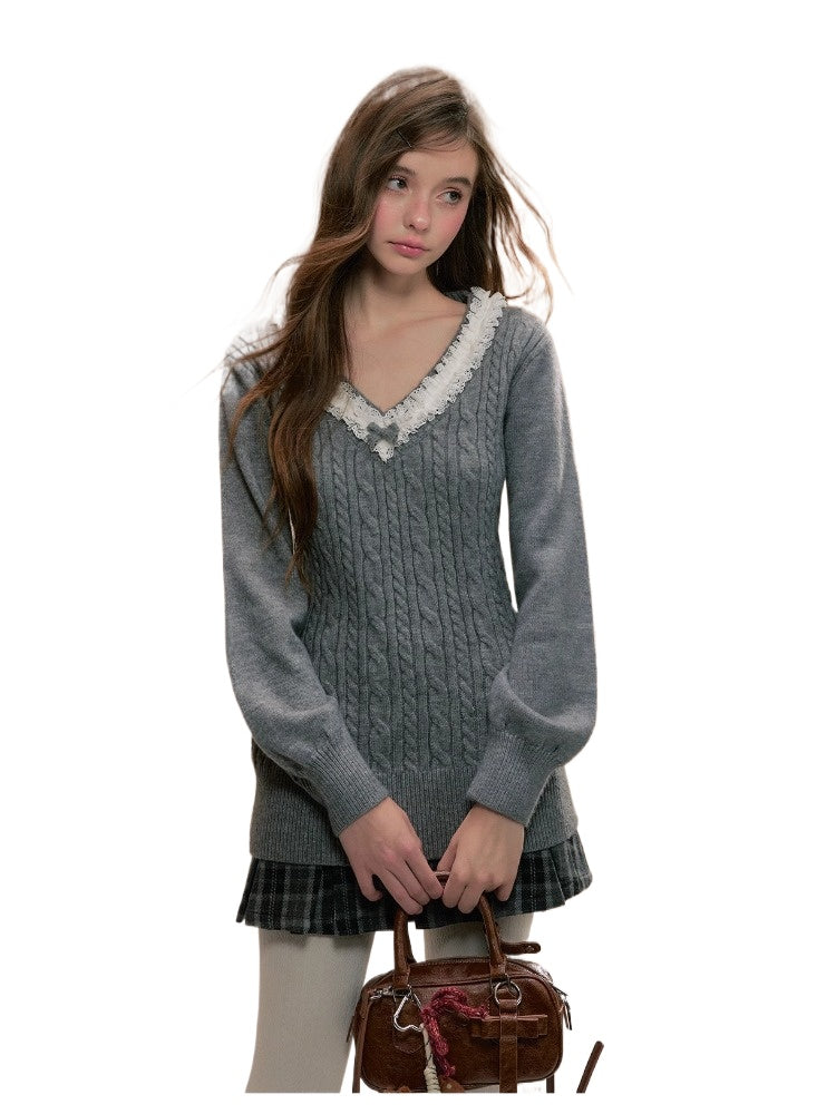 Gray V-Neck Sweater - CHINASQUAD