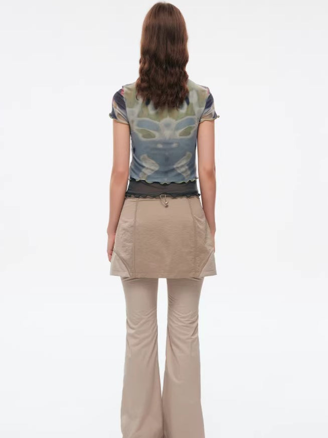 Designer Tie-Dye Sheer Mesh Fitted T-Shirt