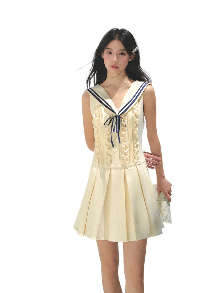 Detachable Sailor-collar Pleated Dress - CHINASQUAD