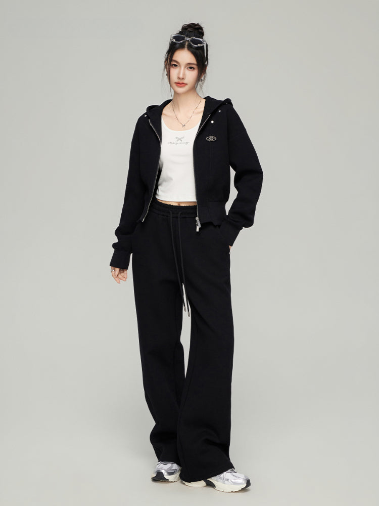 Black & White Zipper Casual Hoodie Set - CHINASQUAD