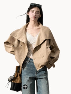 Double-Breasted Short Trench Jacket