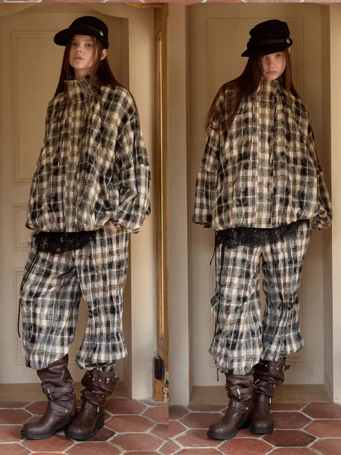 Crinkled-Waist Wide-Leg Cargo Pants