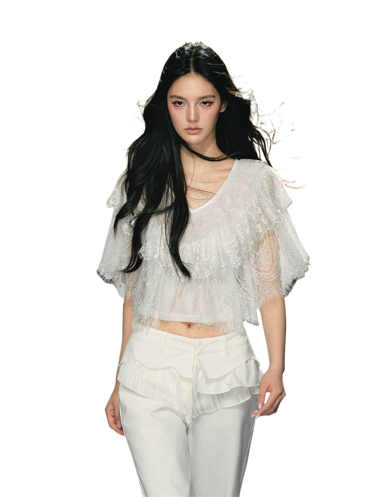 Layered Lace V-Neck Cape Top
