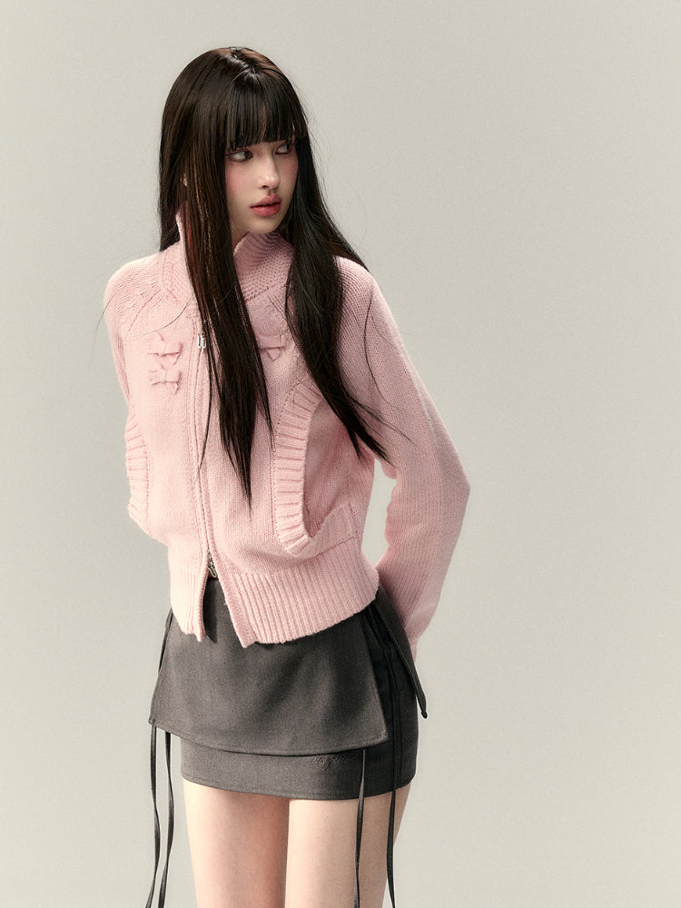 Bowknot Pocket Design Knit Top - CHINASQUAD