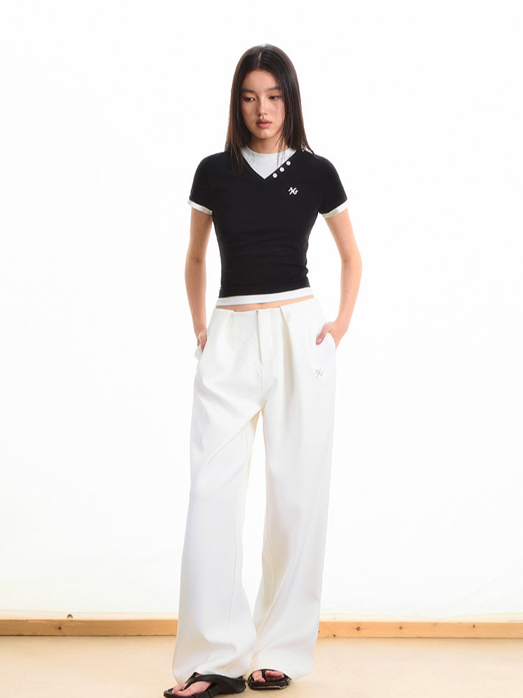 Faux Layered Short Sleeve T-shirt - CHINASQUAD