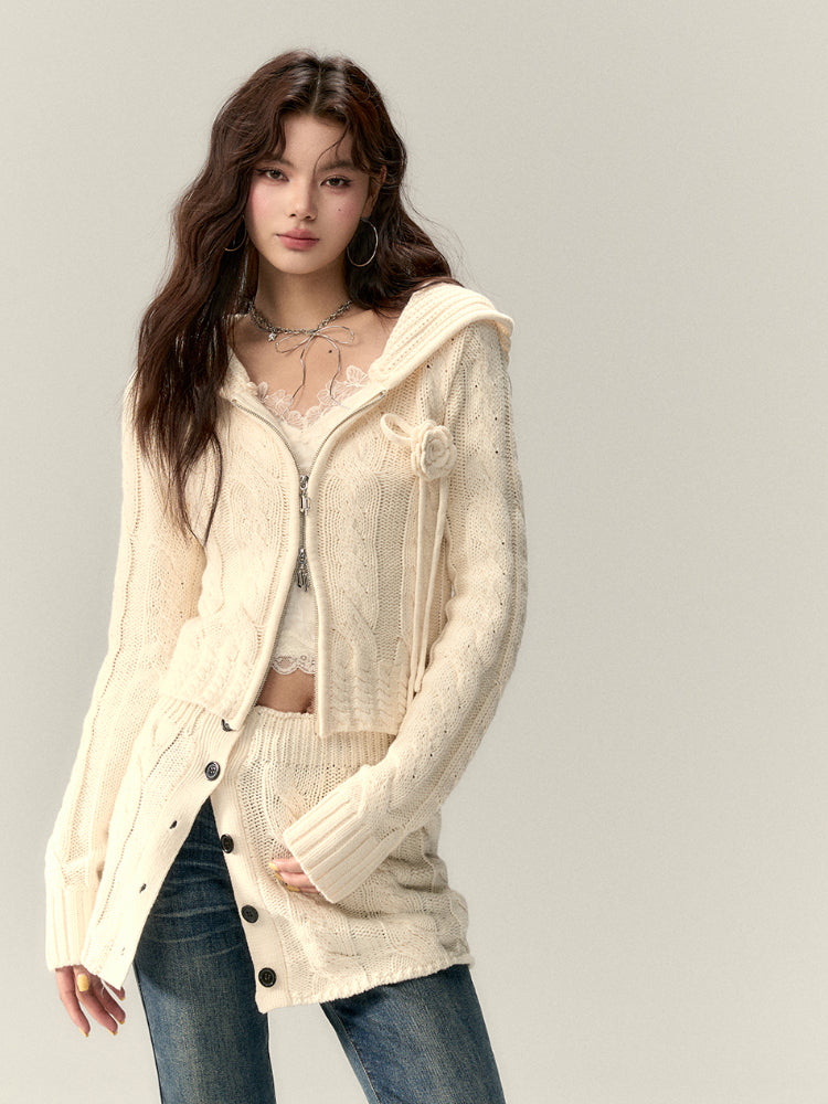 Black & Apricot Buttoned Knit Skirt - CHINASQUAD