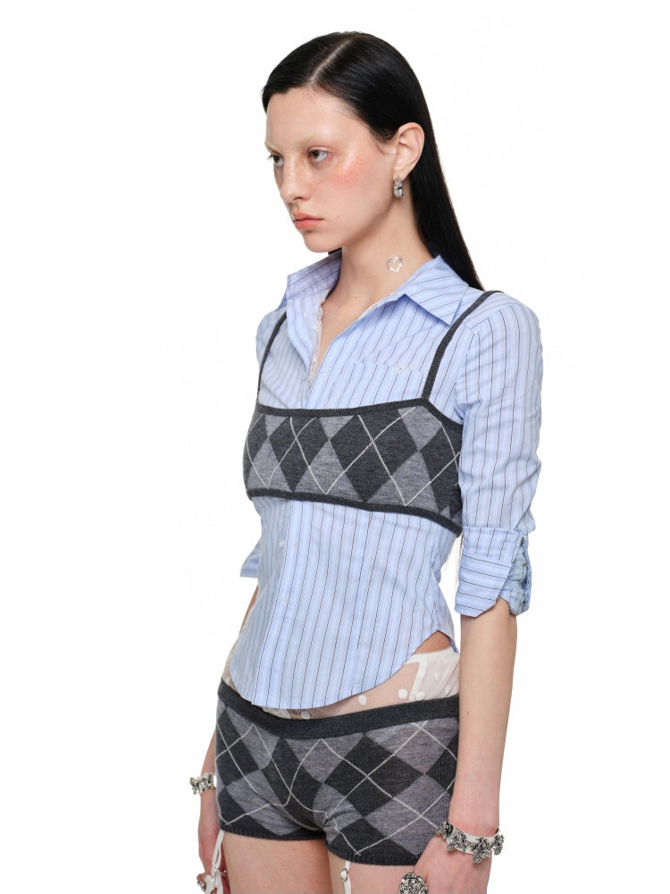 Diamond Pattern Knitted Top & Shorts Set - CHINASQUAD