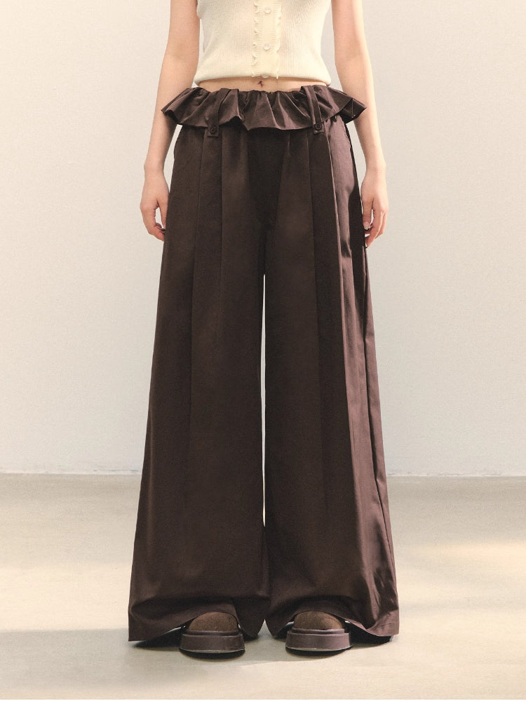 Turned-over Waist Straight-leg Casual Pants