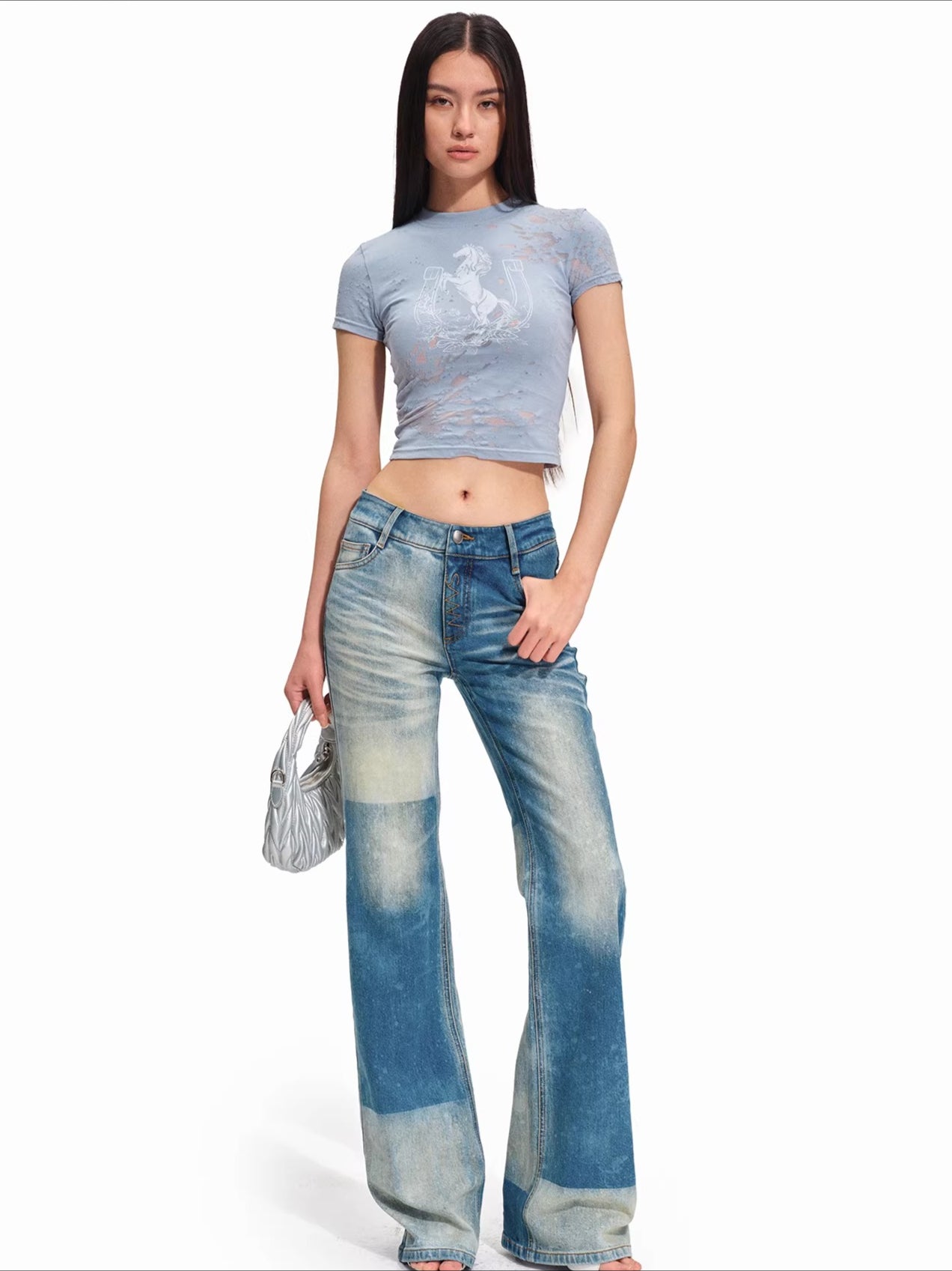 Equestrian Crest Burnout Pony Print Fitted Tee