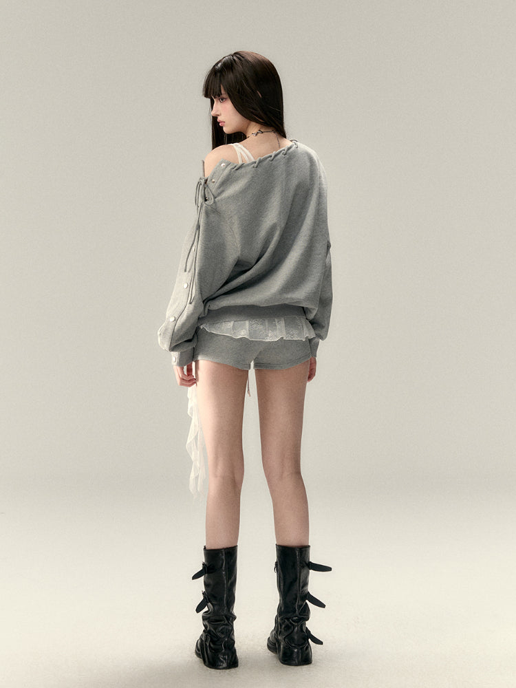 Button-Off-Shoulder Sweatshirt - CHINASQUAD