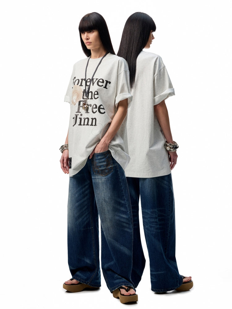 Oversize Floral Alphabet Printed T-shirt - CHINASQUAD