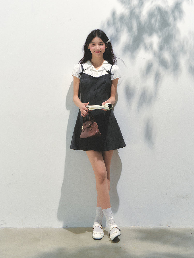 Academy Style Fake Two-piece Pleated Dress - CHINASQUAD