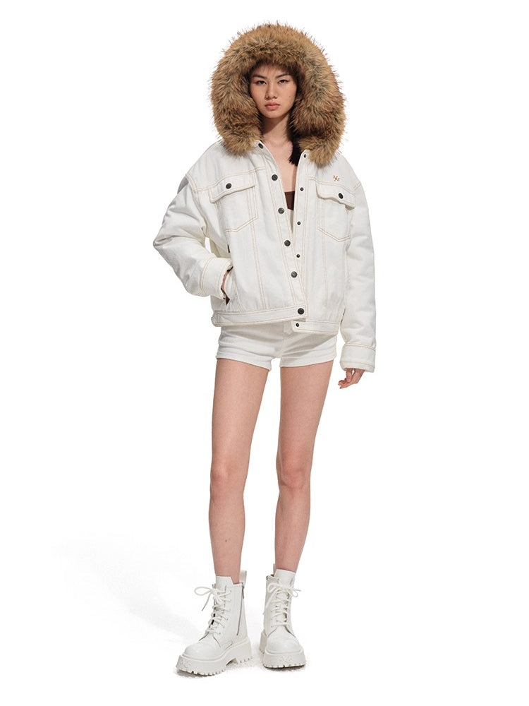 Polar Cotton Eco Fox Fur Collar Denim Jacket