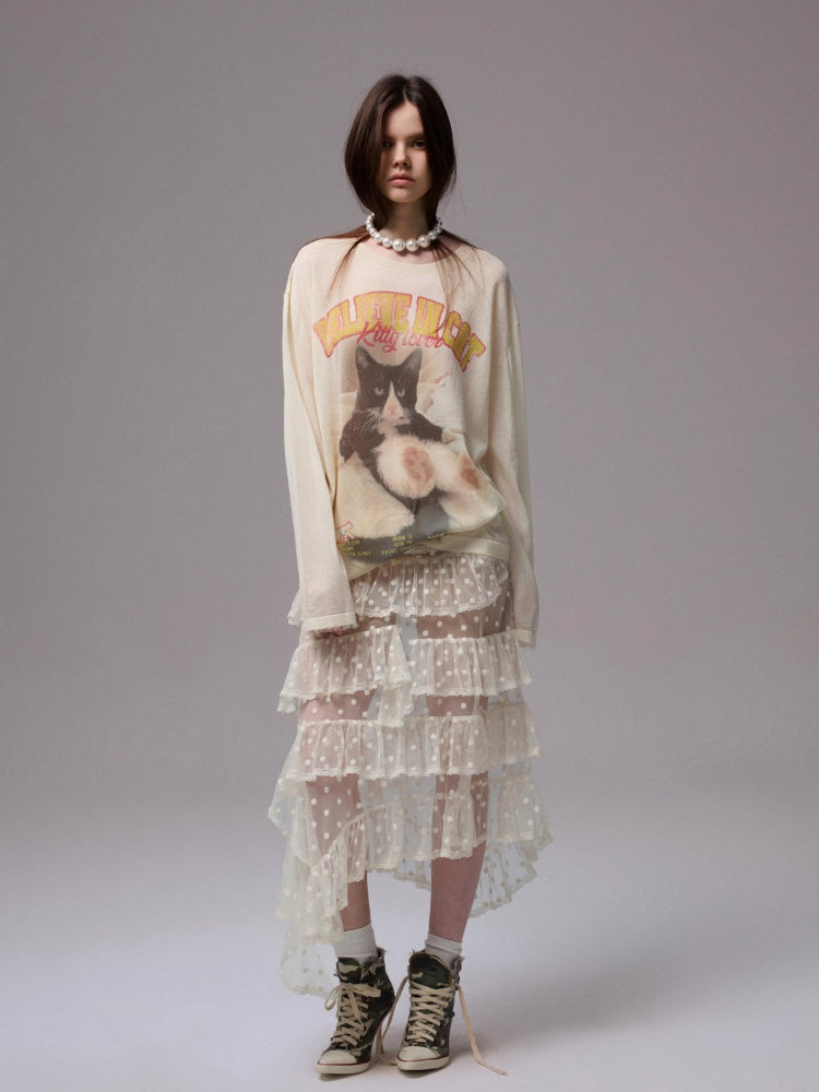 Irregular Dot Lace Mesh Skirt