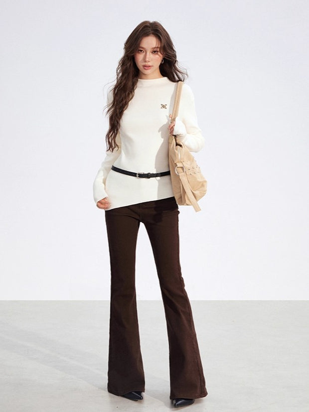 Asymmetric Ribbed Knit Turtleneck