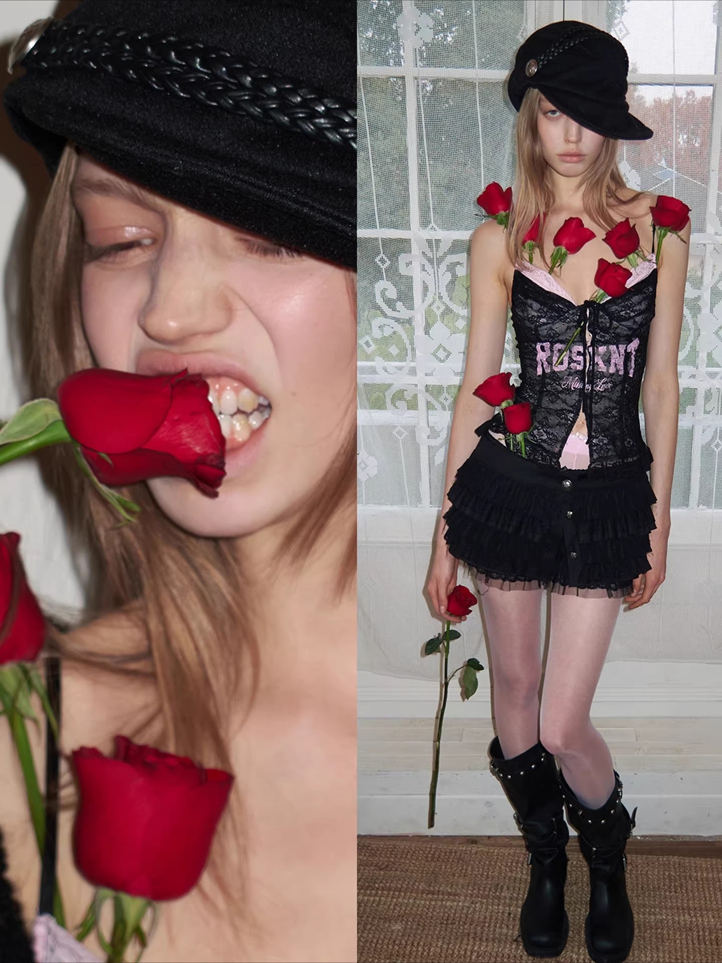 Lace-Up Letter Print Corset Camisole