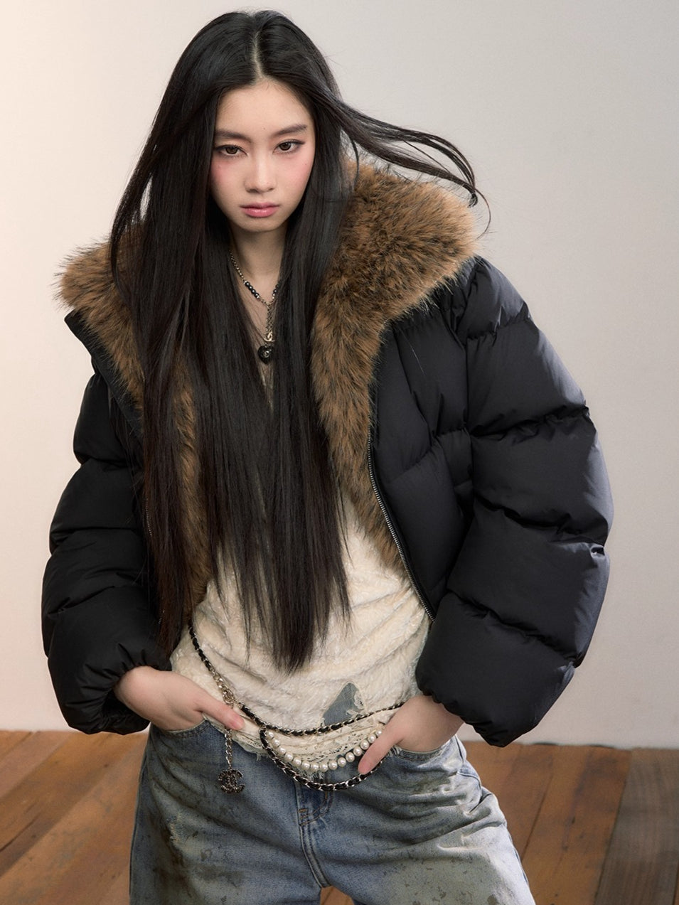 Detachable Faux Fur Collar Down Jacket